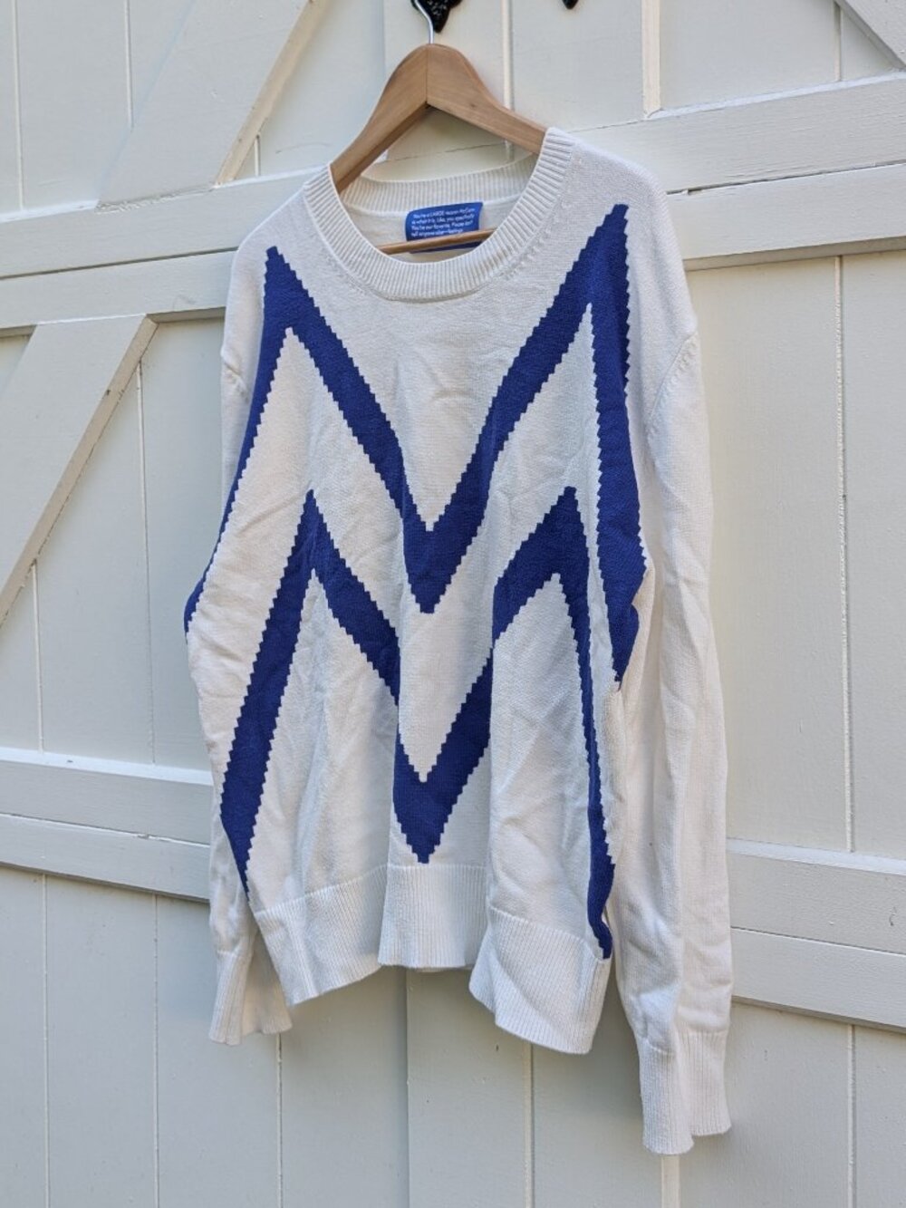 McCann Worldgroup Cream Royal Blue Graphic Chevron M Rayon Knit Sweater L